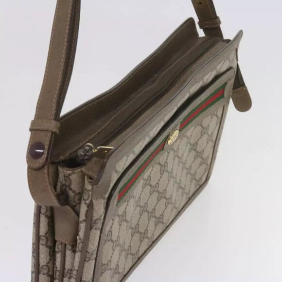 GUCCI GG Supreme Web Sherry Line Shoulder Bag Beige Red - Picture 5 of 7
